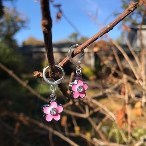 Pink Flower Enamel Earrings
